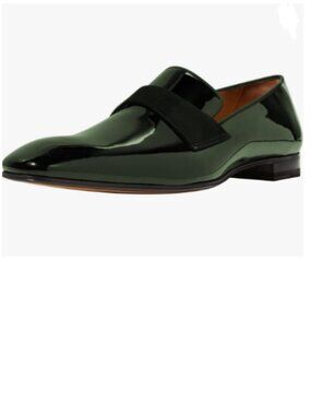 FSJ Men’s “INSPIRED” Patent Leather Slip-On Loafers in Dark Green and Black